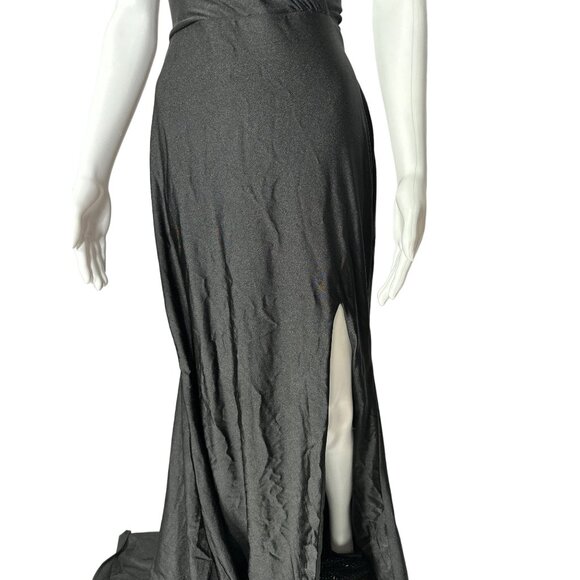 La Femme Womens Black sz 10 V-Neck Sexy Back Fitted Front Slit Maxi Gown Dress - Picture 7 of 13